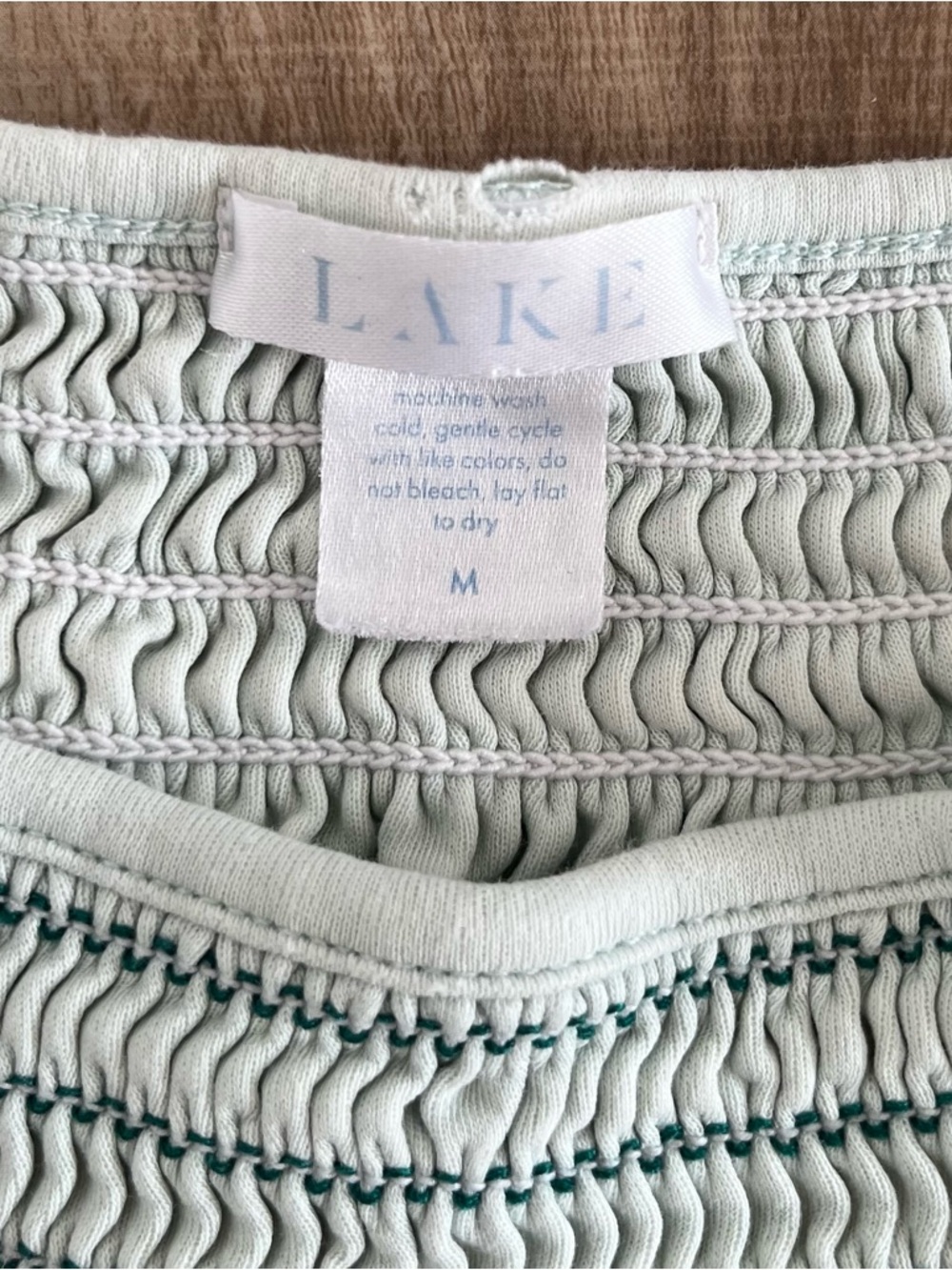 LAKE Pajamas Smocked Top Mint Green Cotton Lounge Blouse Size M - Picture 3 of 7